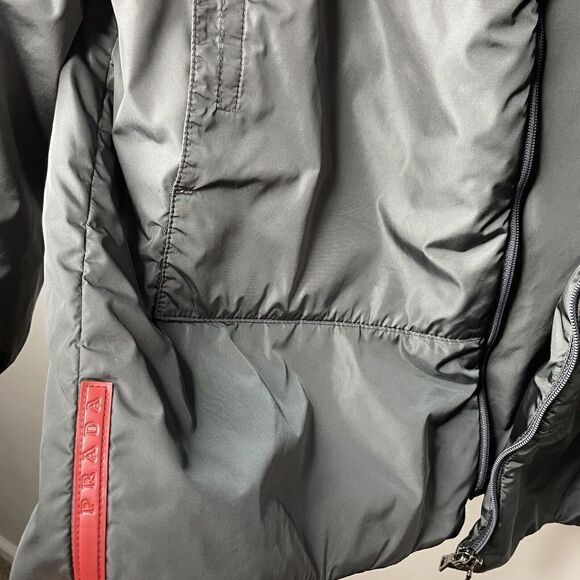 PRADA Mens Gray Full-Zip Nylon Jacket Sz 48 Medium M Wool Collar LOGO - Picture 6 of 15